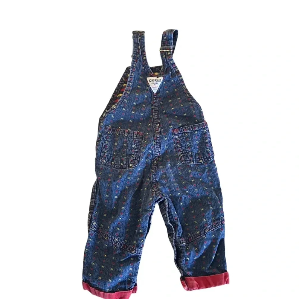 Vintage Osh Kosh B’Gosh denim‎ x o tic tac toe printed overalls 24M
